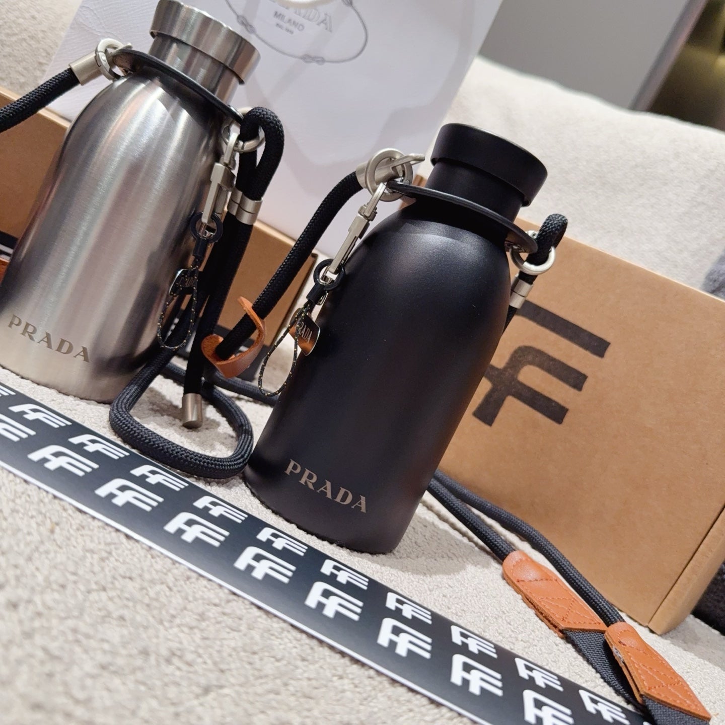 PRADA STEEL BOTTLE WITH STRAP