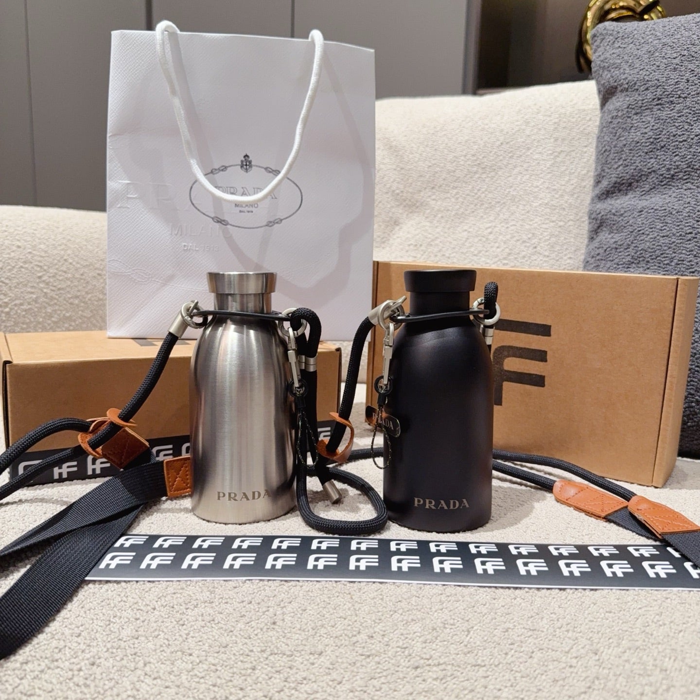 PRADA STEEL BOTTLE WITH STRAP