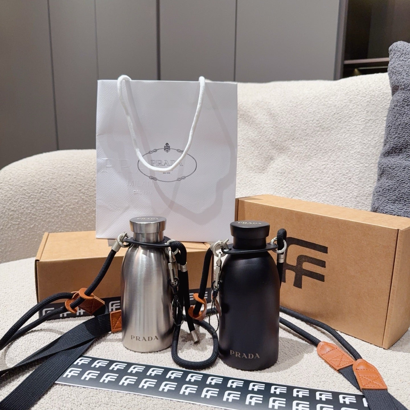 PRADA STEEL BOTTLE WITH STRAP