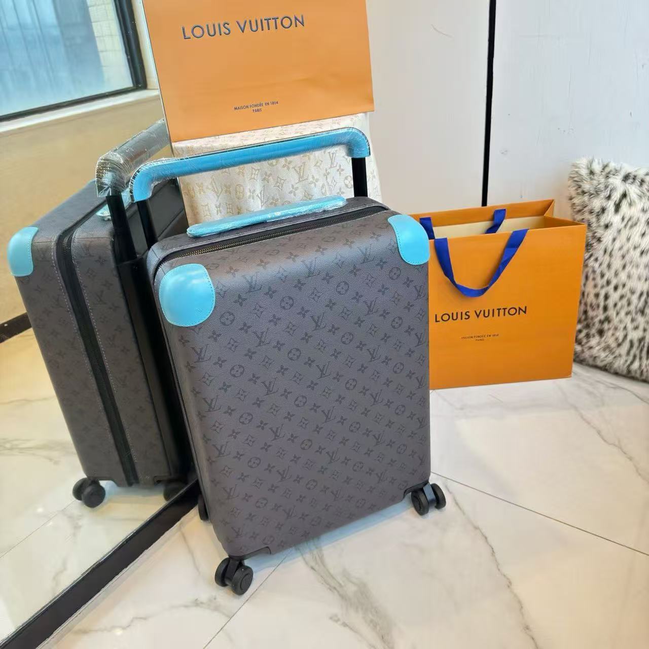 CUSTOM BLUE GASTON MONOGRAM 37L HORIZON 55 SUITCASE