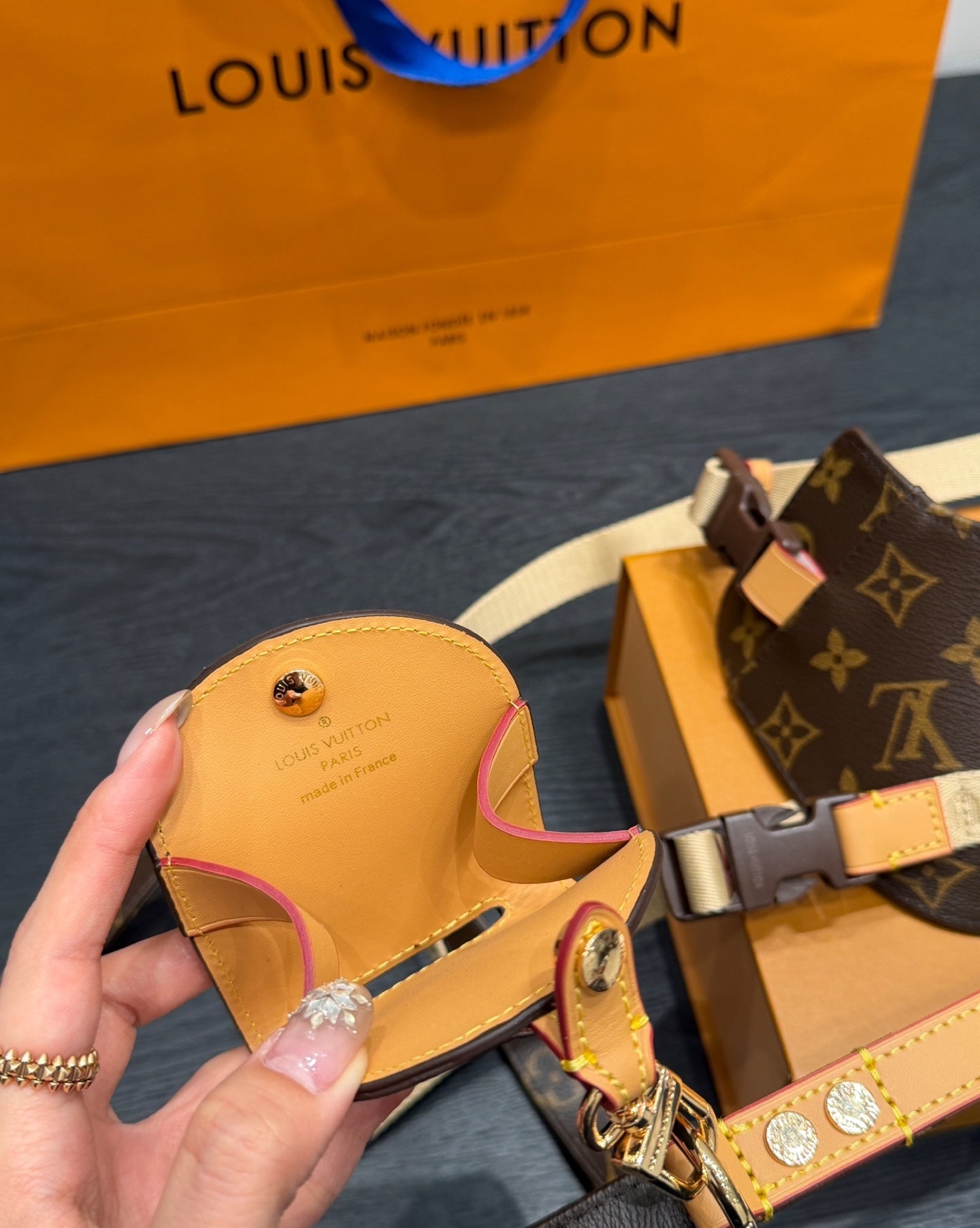 LV DOG HARNESS AND LEASH (BROWN)