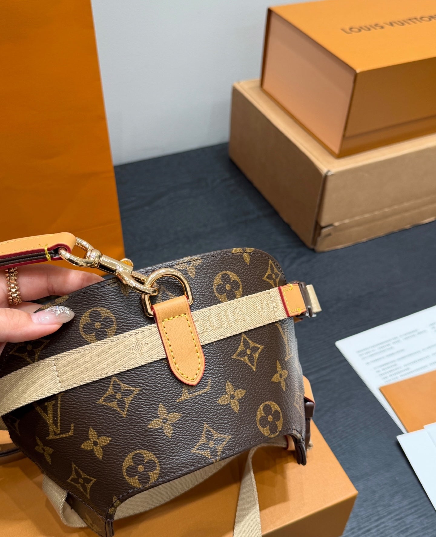 LV DOG HARNESS AND LEASH (BROWN)