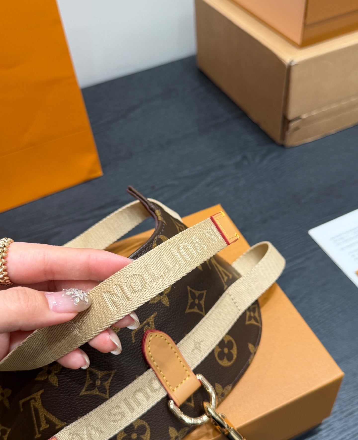 LV DOG HARNESS AND LEASH (BROWN)