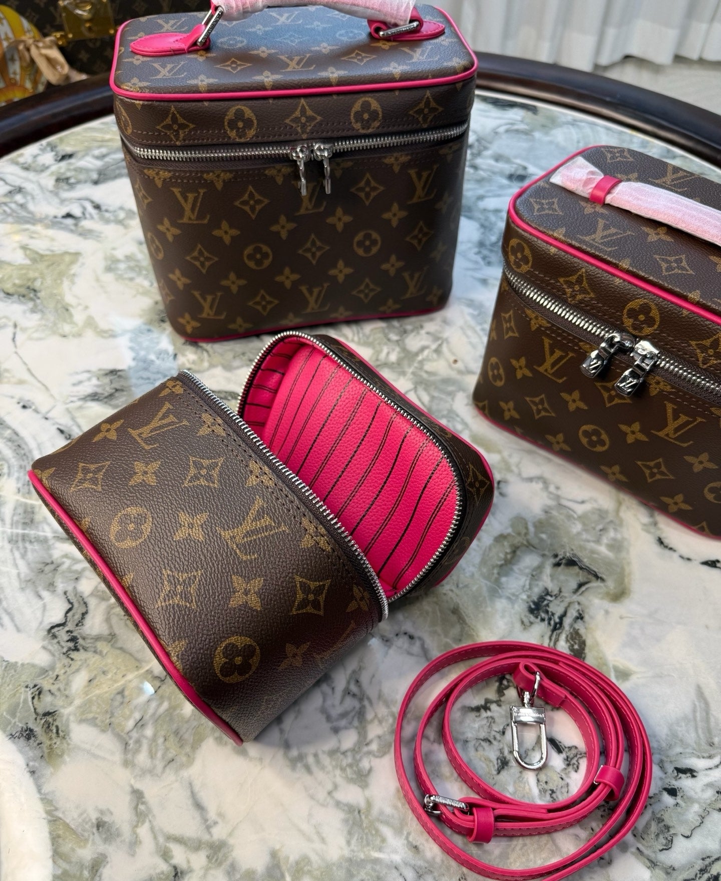 CUSTOM LV MAKE UP VANITY BAG (PINK)