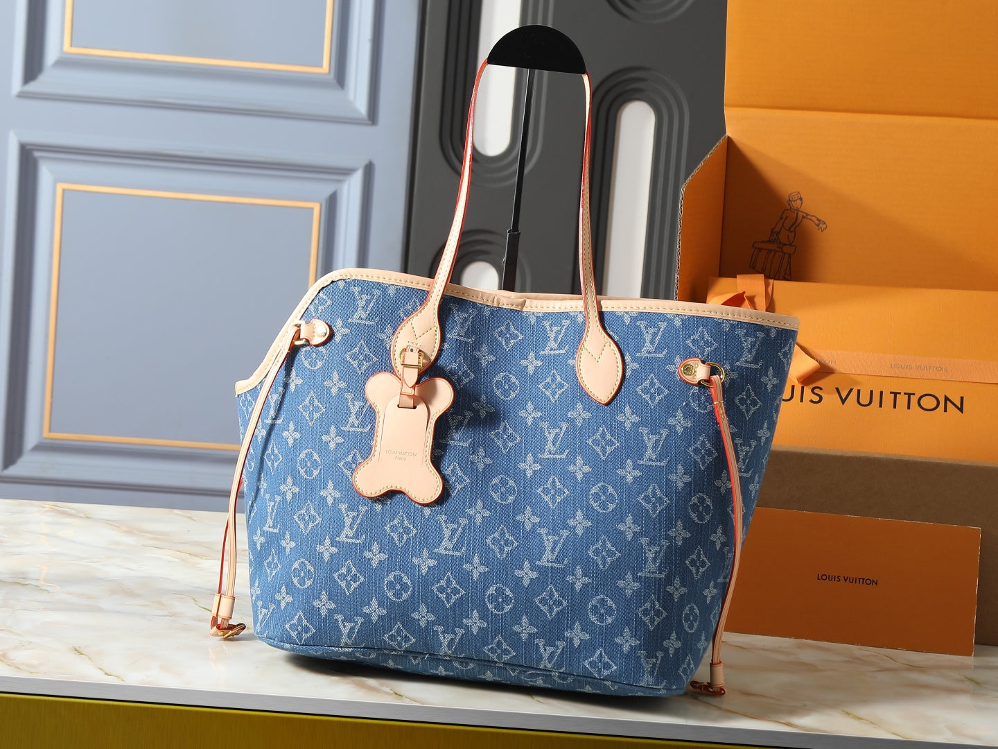 CUSTOM LV NEVERWOOF PET BAG (DENIM)