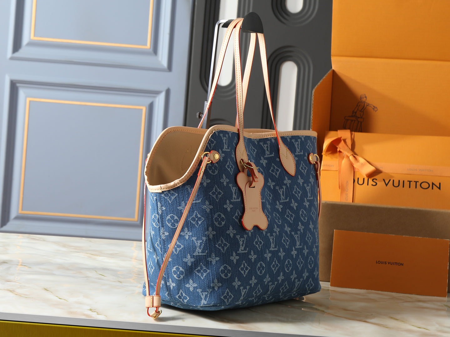 CUSTOM LV NEVERWOOF PET BAG (DENIM)