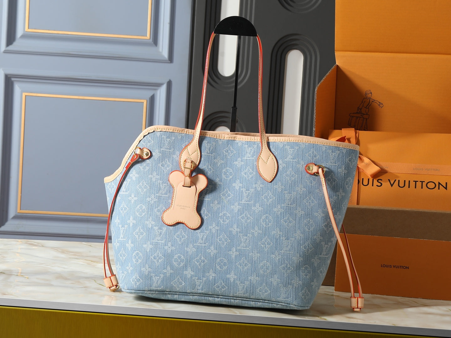 CUSTOM LV NEVERWOOF PET BAG (DENIM)