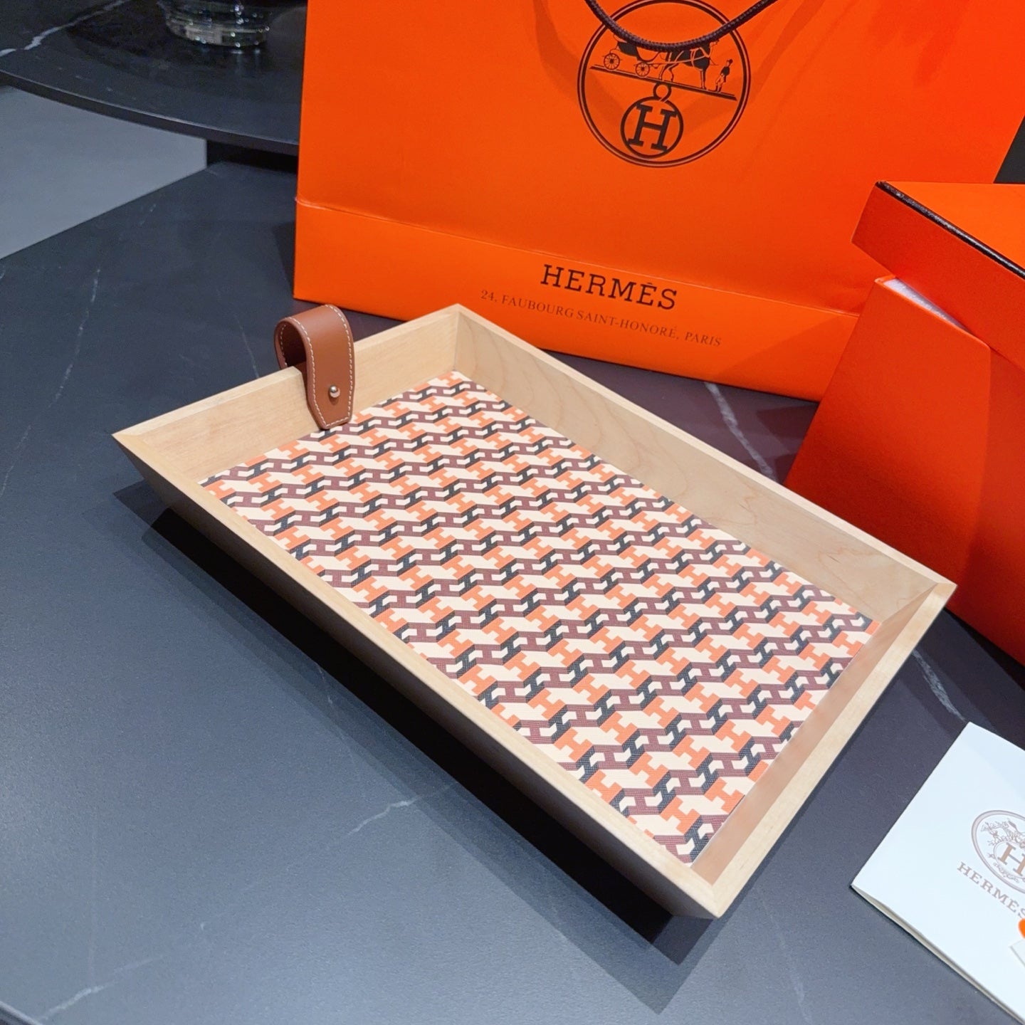 HERMES 3 PIECE VALET WOODEN TRAY (H BROWN)