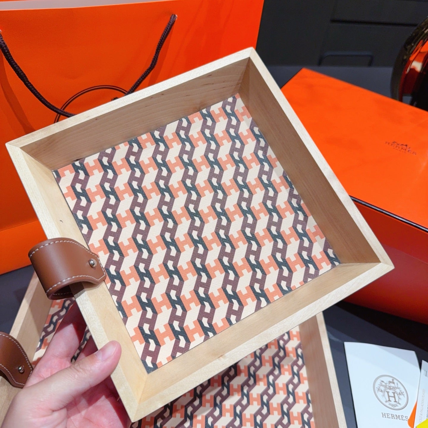HERMES 3 PIECE VALET WOODEN TRAY (H BROWN)