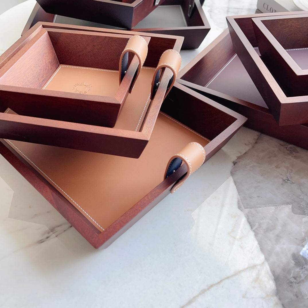 HERMES 3 PIECE VALET WOODEN TRAY