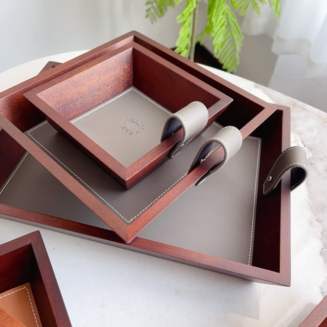 HERMES 3 PIECE VALET WOODEN TRAY