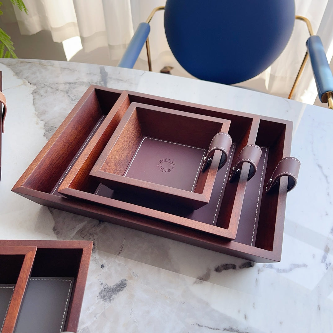 HERMES 3 PIECE VALET WOODEN TRAY