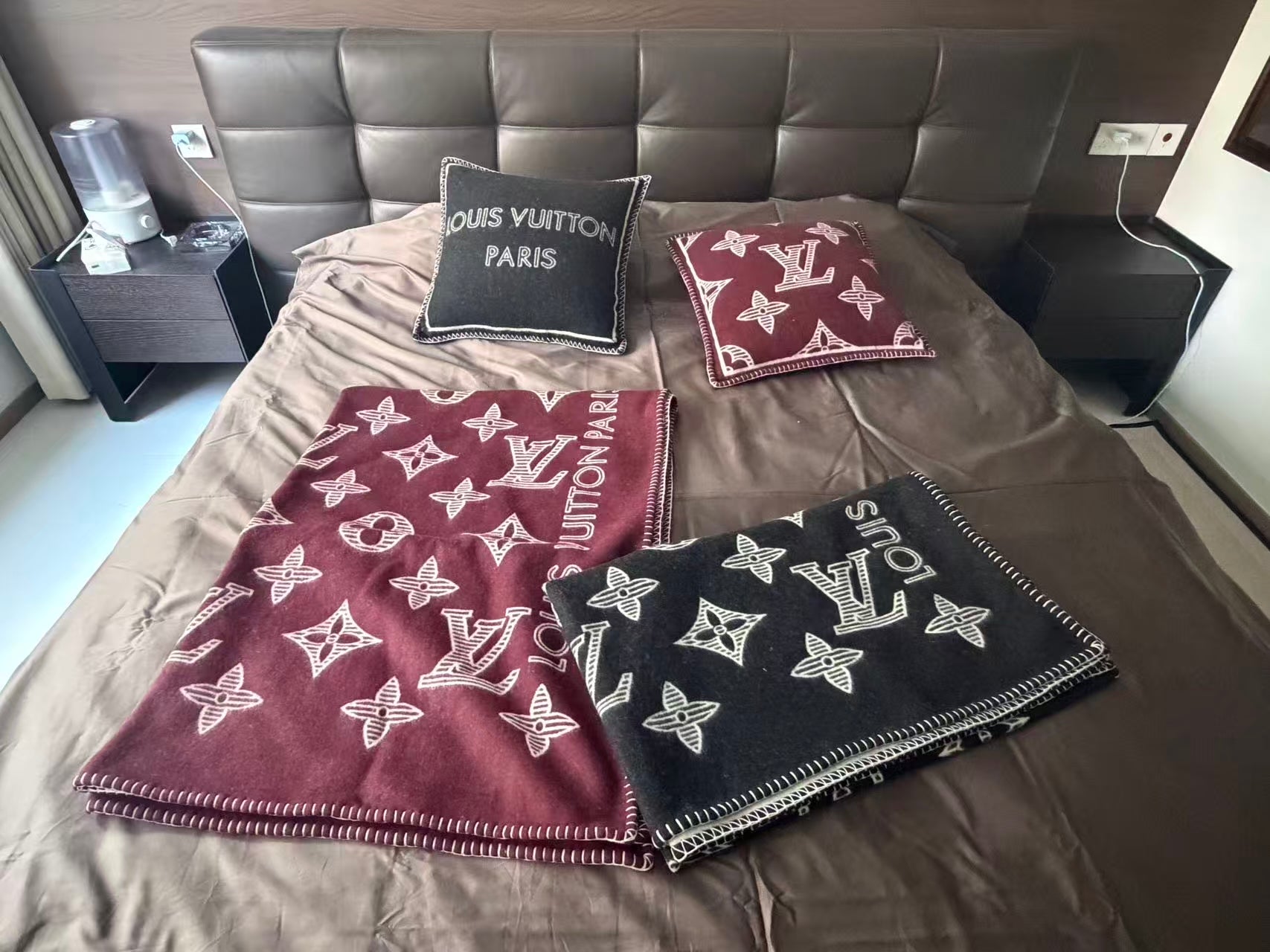 CUSTOM LV MONOGRAM SHADOW THROW BLANKET (MAROON)