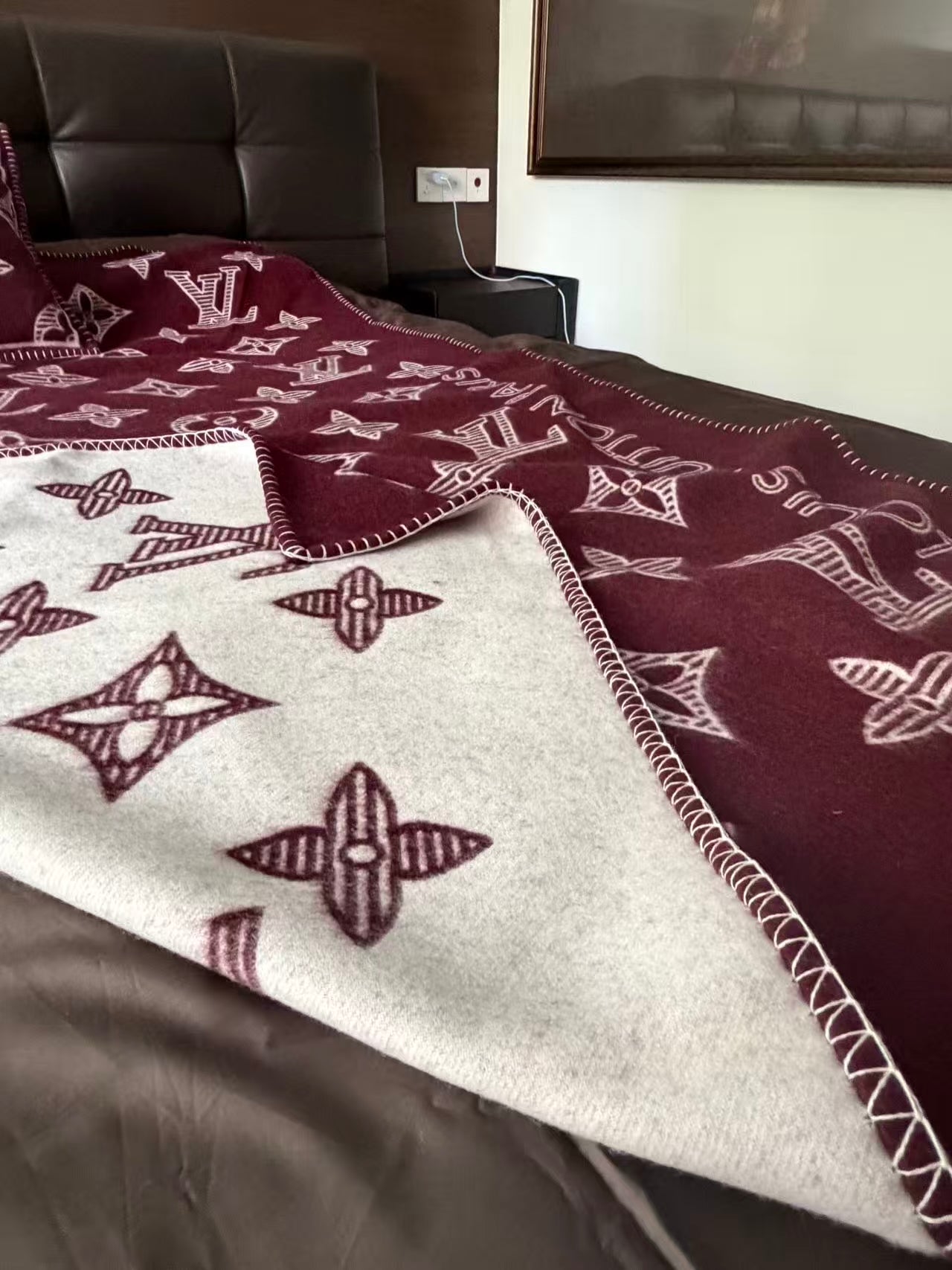 CUSTOM LV MONOGRAM SHADOW THROW BLANKET (MAROON)