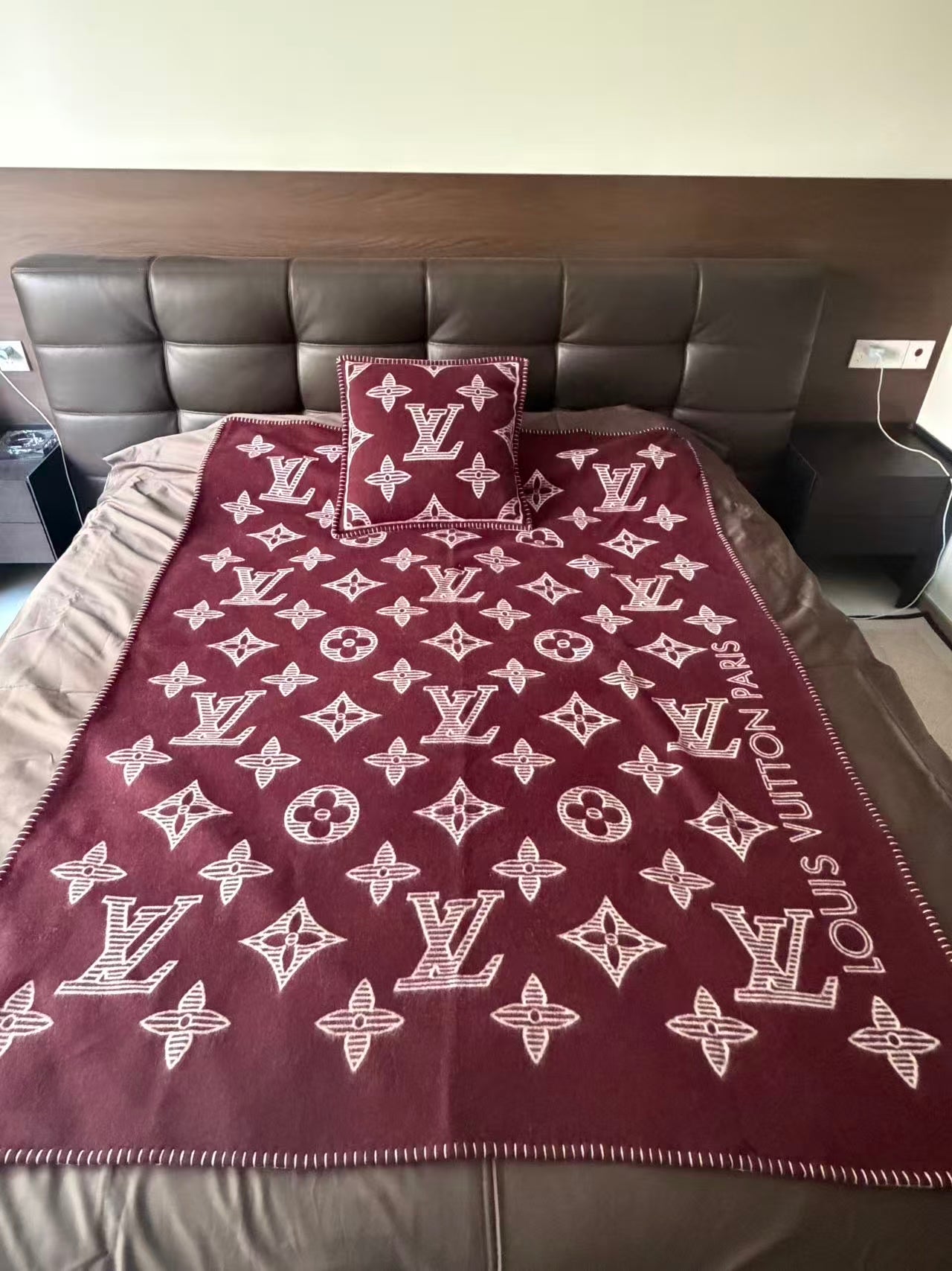 CUSTOM LV MONOGRAM SHADOW THROW PILLOW (MAROON)