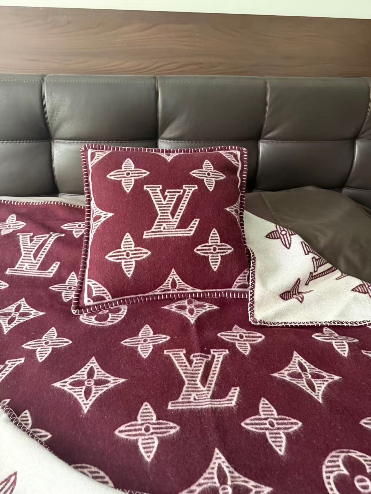 CUSTOM LV MONOGRAM SHADOW THROW PILLOW (MAROON)