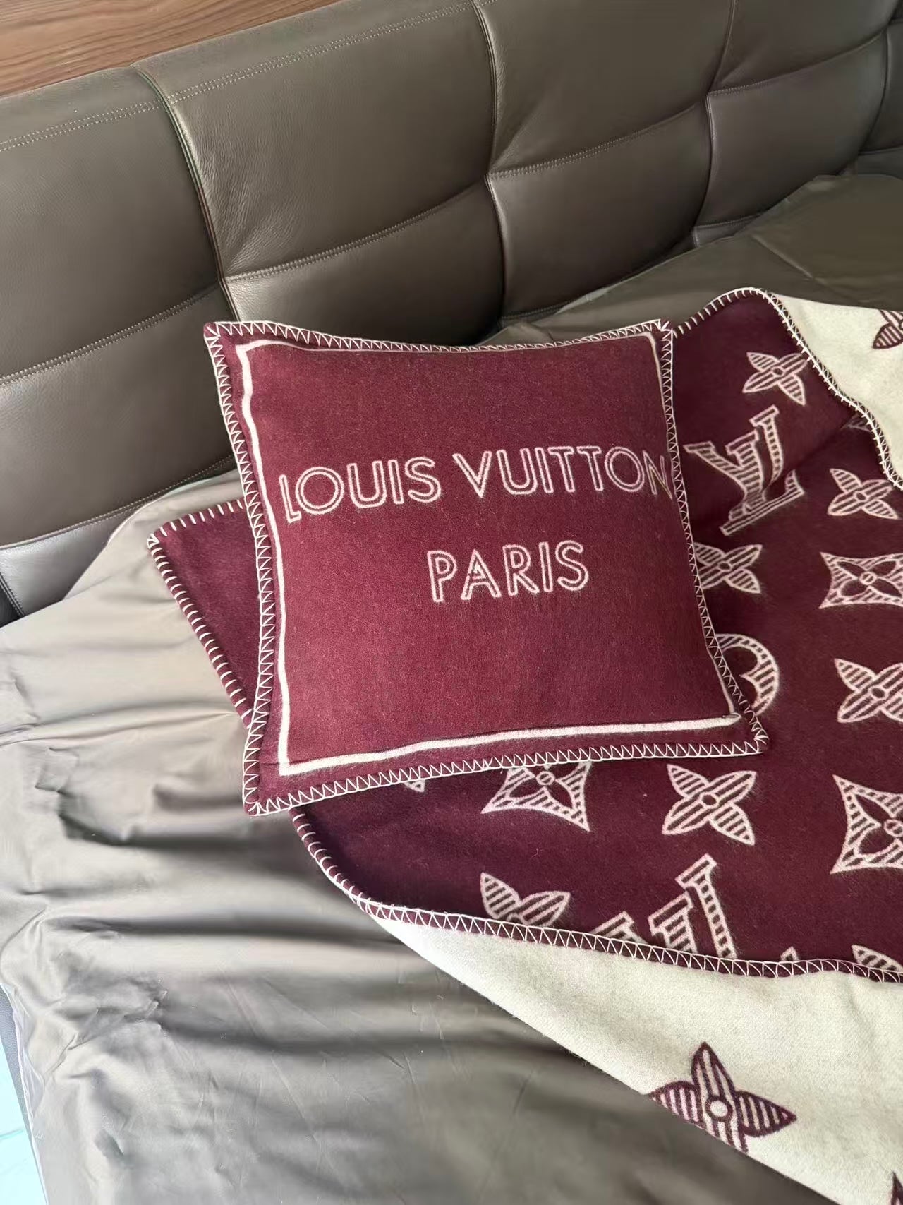 CUSTOM LV MONOGRAM SHADOW THROW PILLOW (MAROON)