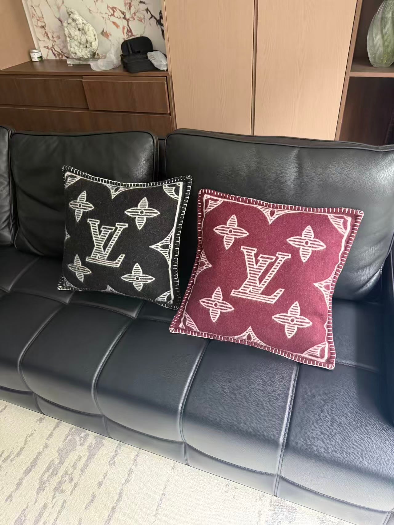 CUSTOM LV MONOGRAM SHADOW THROW PILLOW (MAROON)