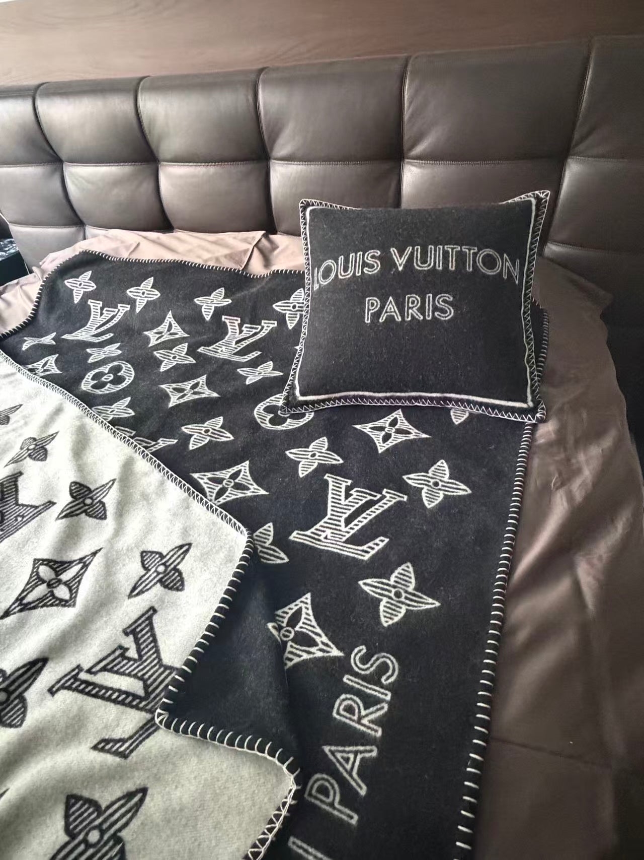 CUSTOM LV MONOGRAM SHADOW THROW PILLOW (GREY)