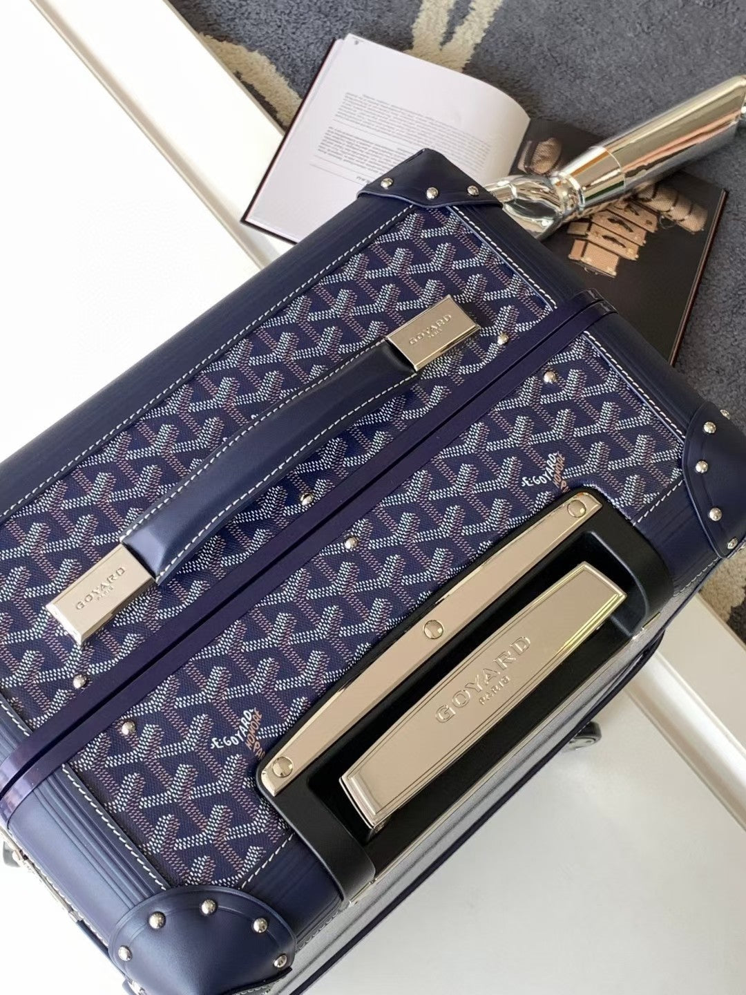 CUSTOM GOYARD 35L SUITCASE (NAVY)