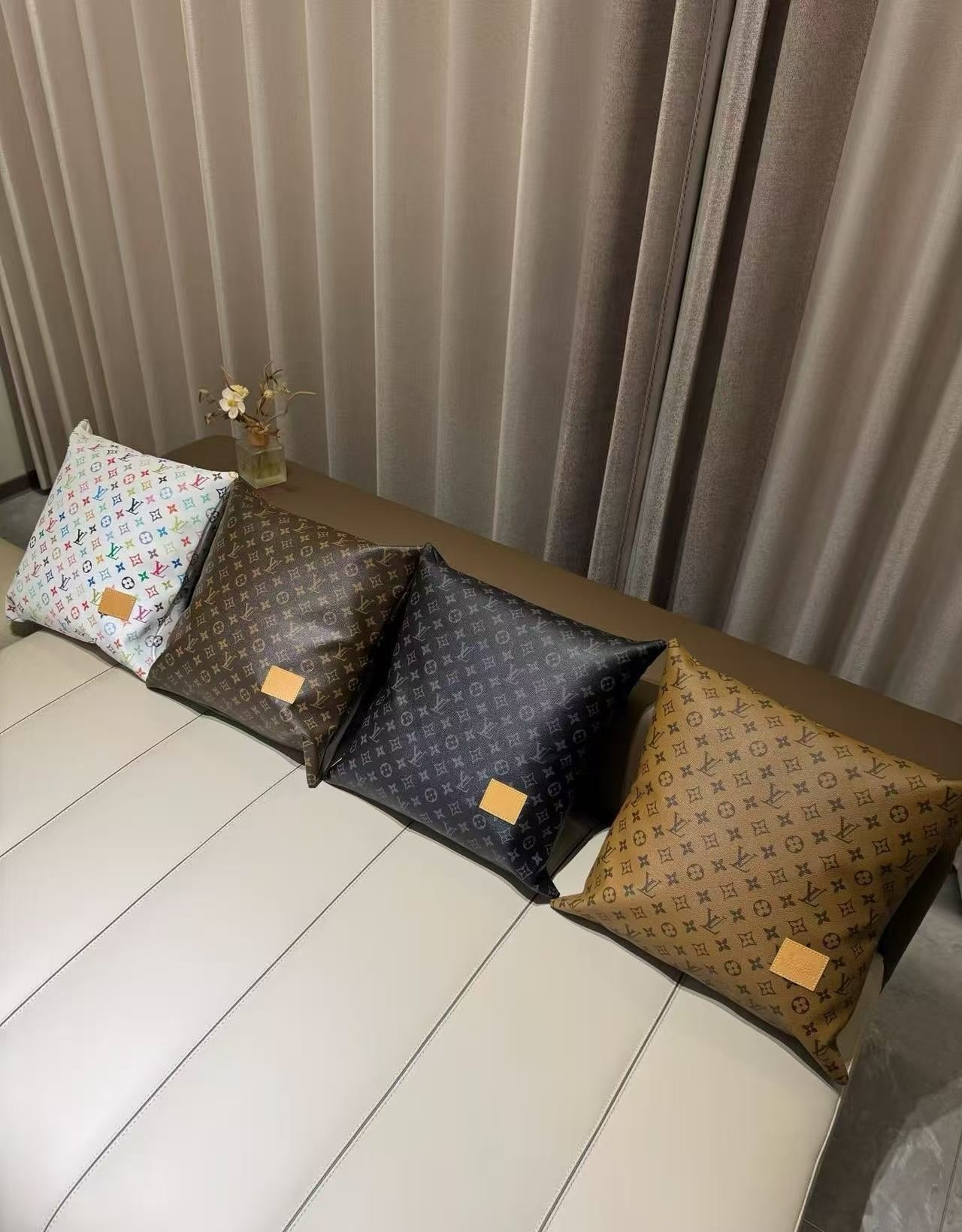 CUSTOM LV LEATHER PILLOW (MURAKAMI)
