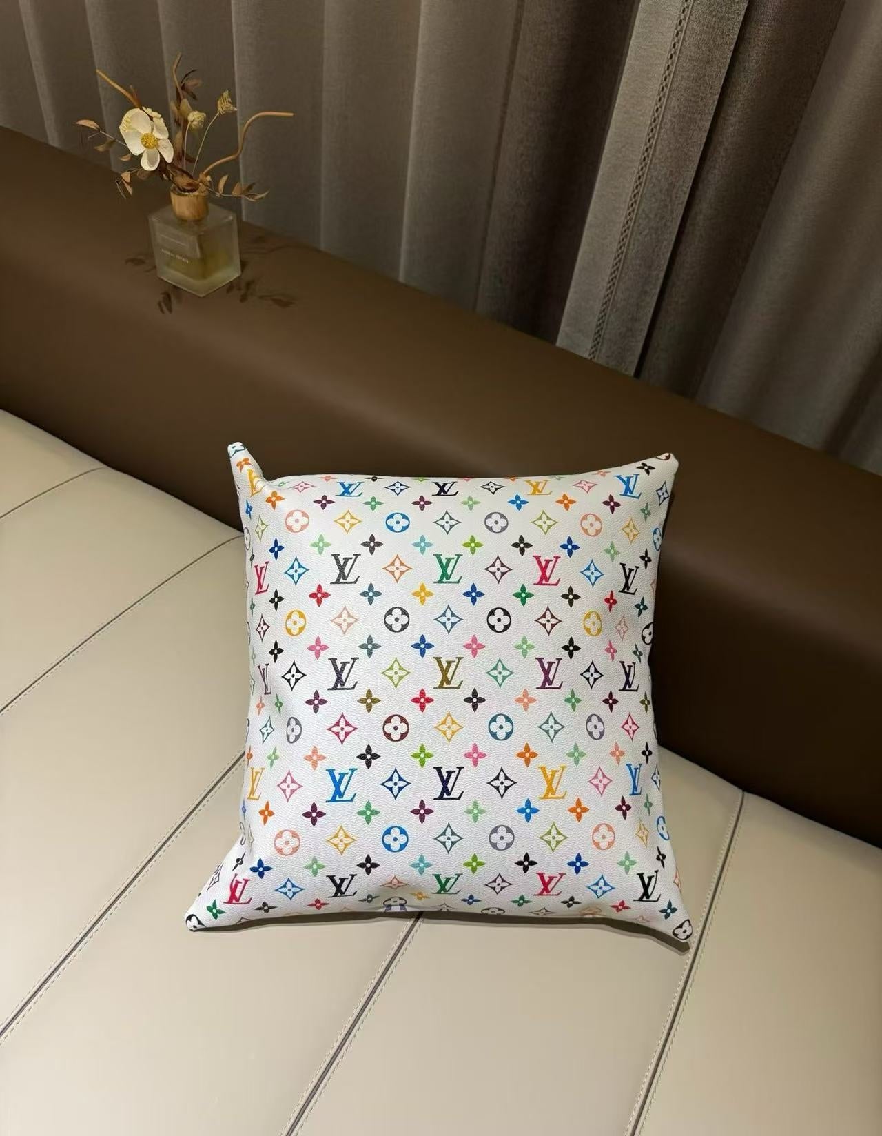 CUSTOM LV LEATHER PILLOW (MURAKAMI)