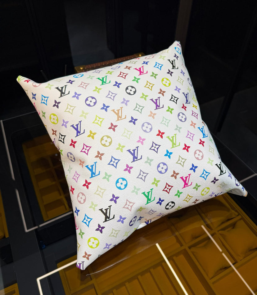 CUSTOM LV LEATHER PILLOW (MURAKAMI)