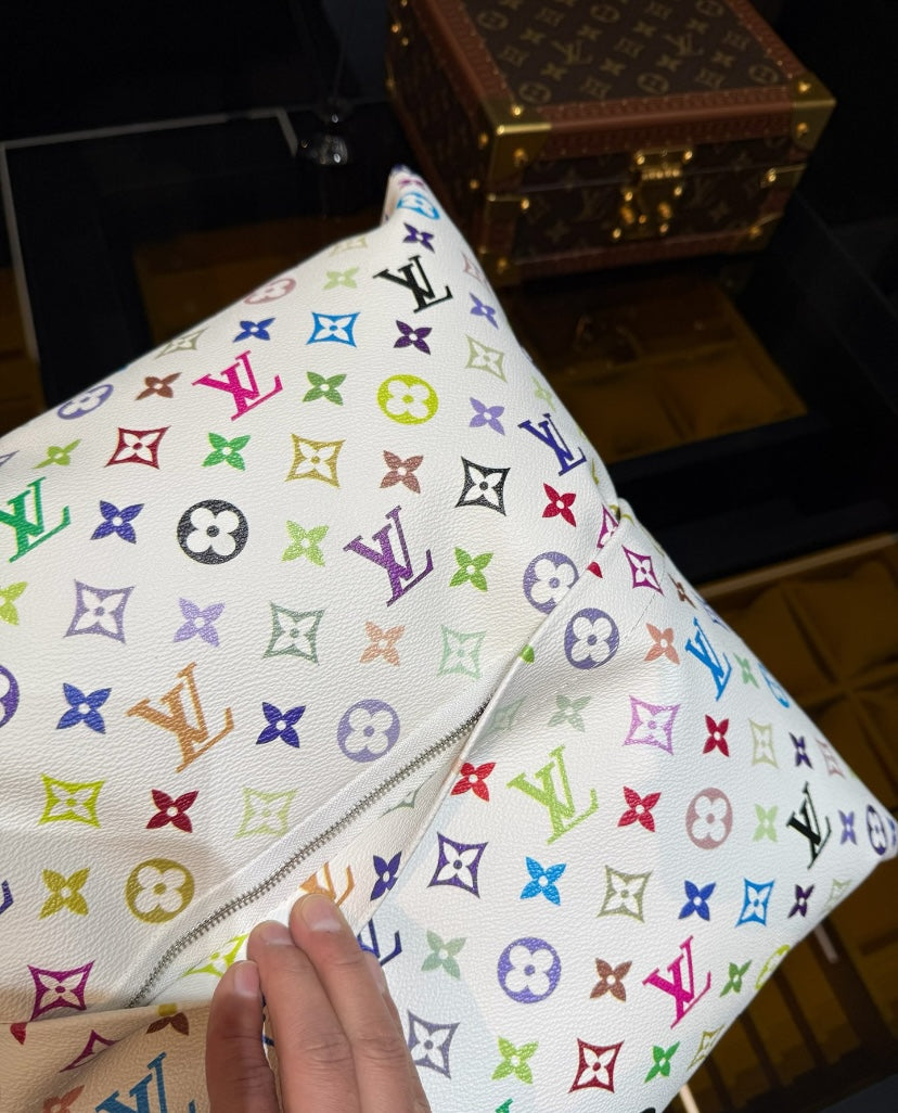 CUSTOM LV LEATHER PILLOW (MURAKAMI)