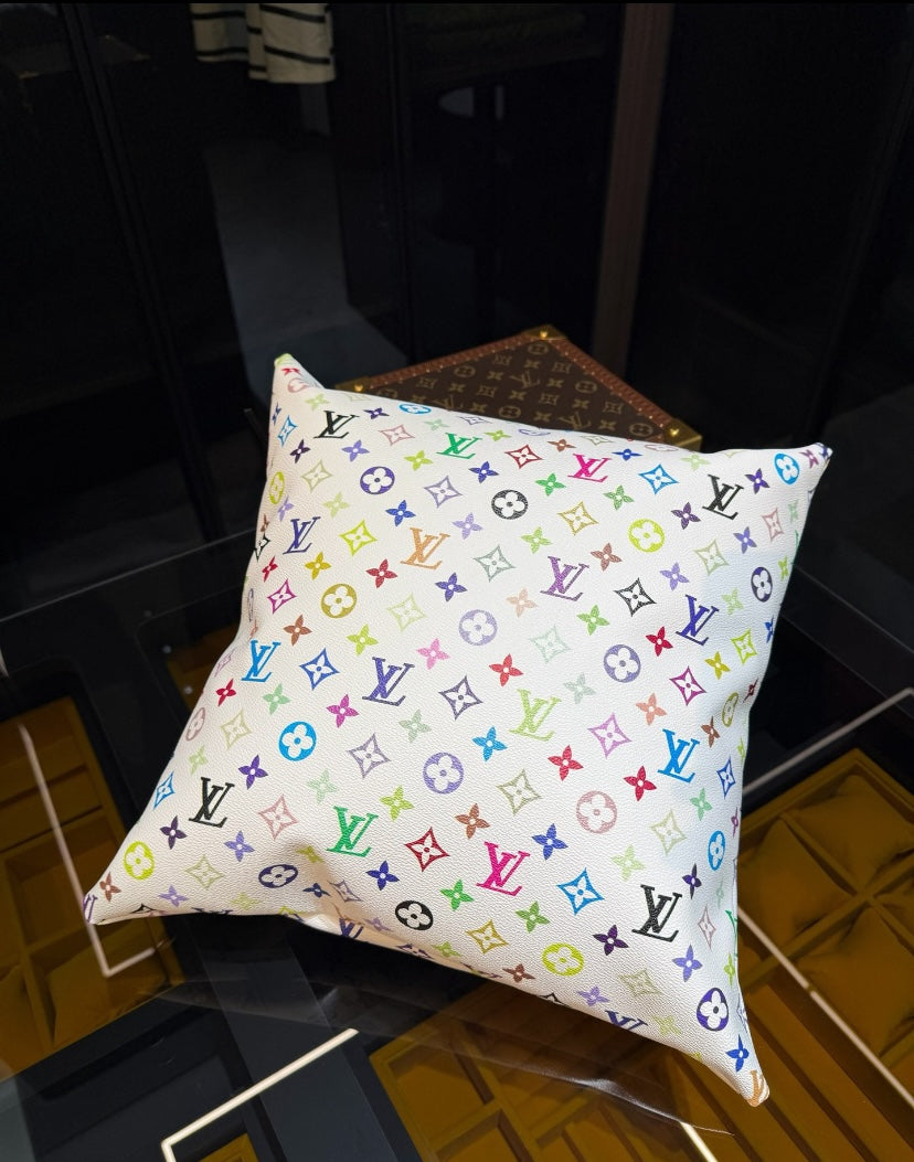 CUSTOM LV LEATHER PILLOW (MURAKAMI)