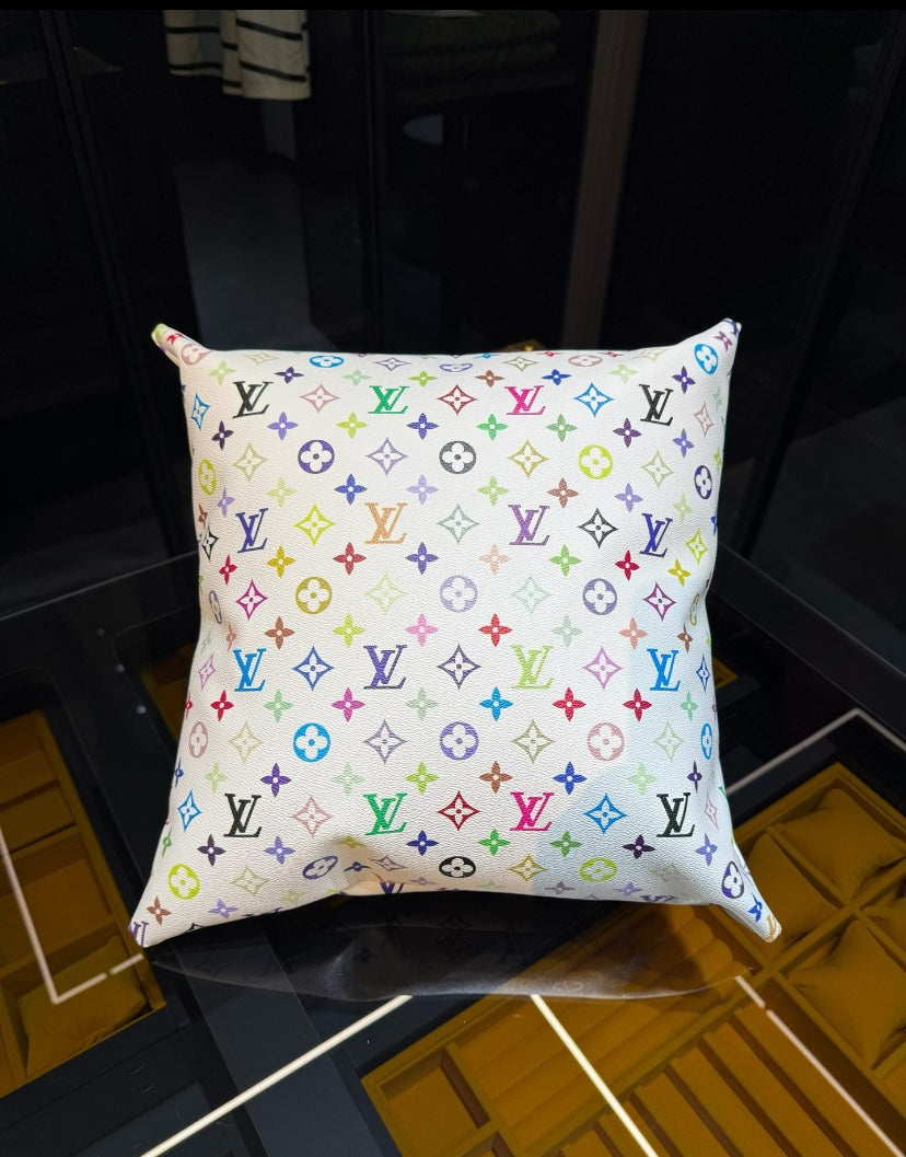 CUSTOM LV LEATHER PILLOW (MURAKAMI)