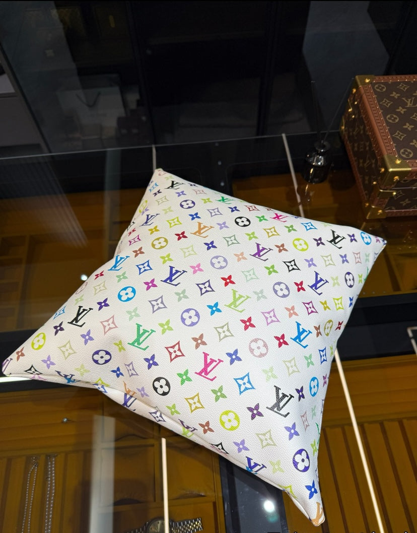 CUSTOM LV LEATHER PILLOW (MURAKAMI)