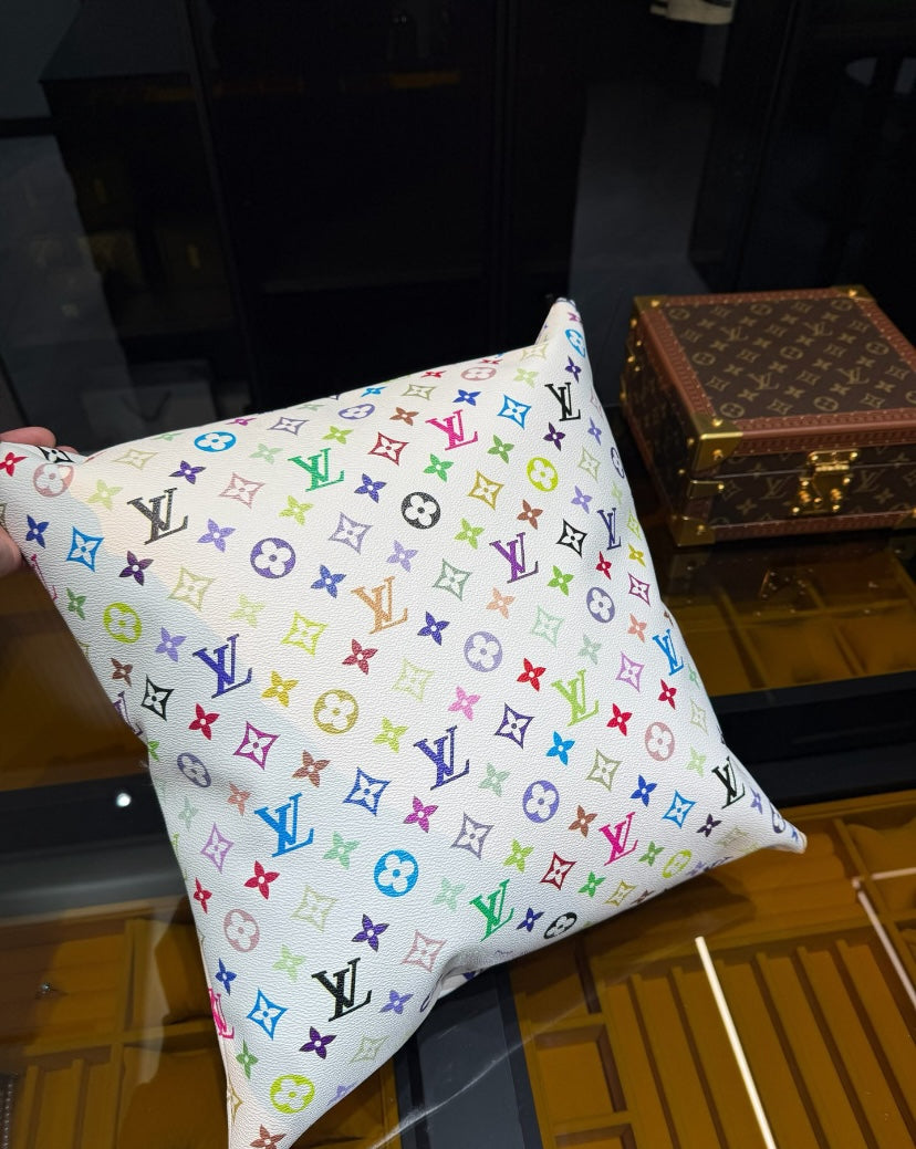 CUSTOM LV LEATHER PILLOW (MURAKAMI)