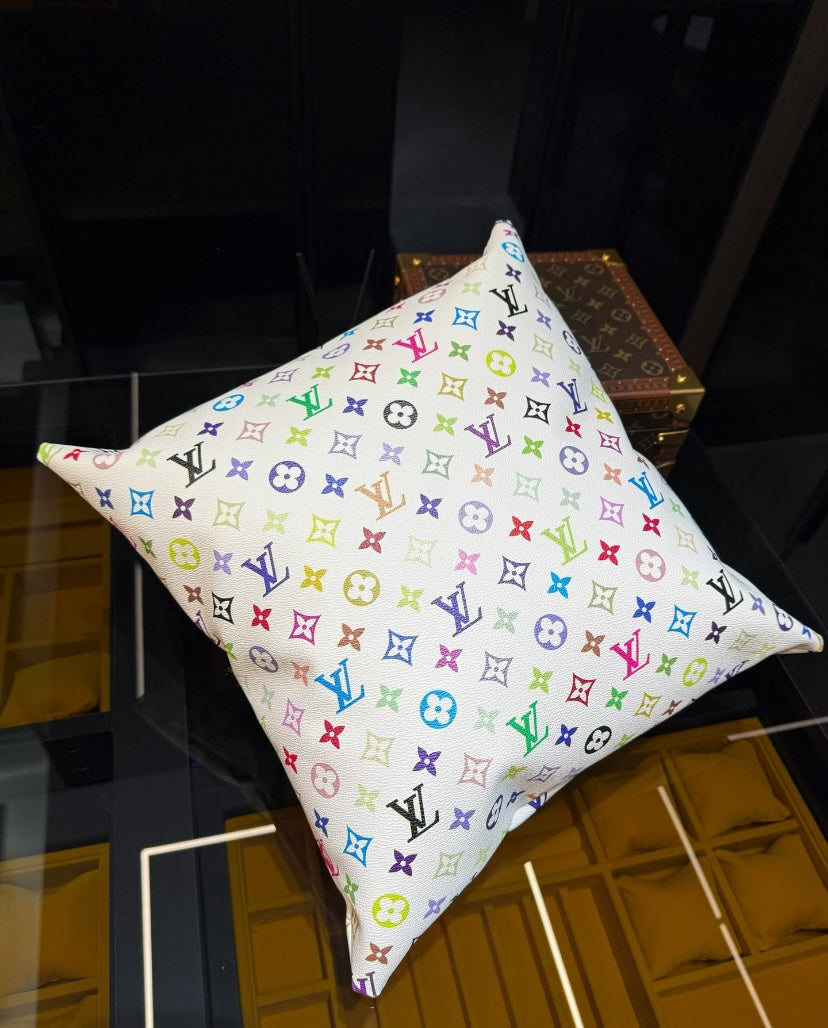 CUSTOM LV LEATHER PILLOW (MURAKAMI)