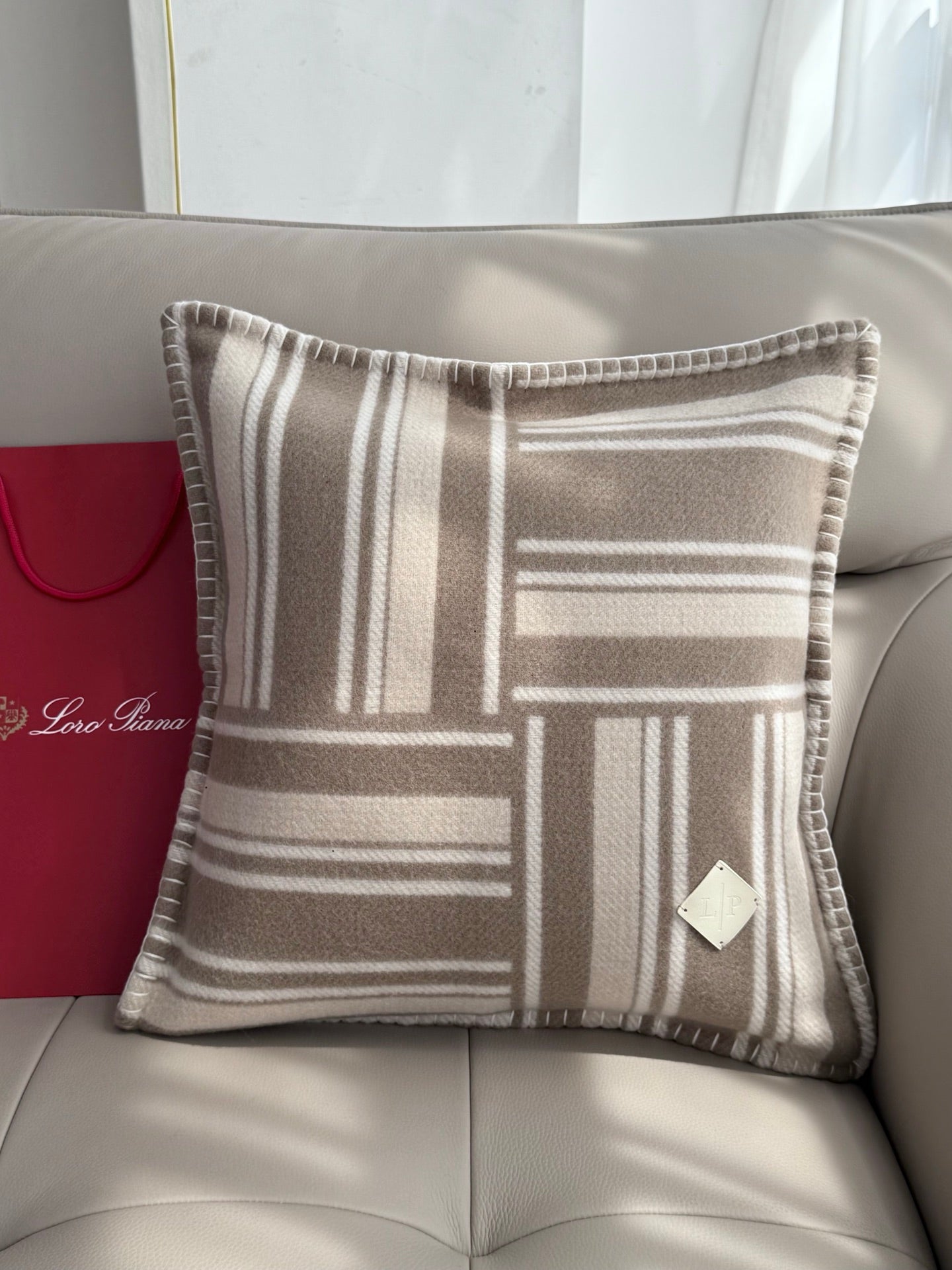 LORO PIANA INTARSIA PLAID WOOL PILLOW