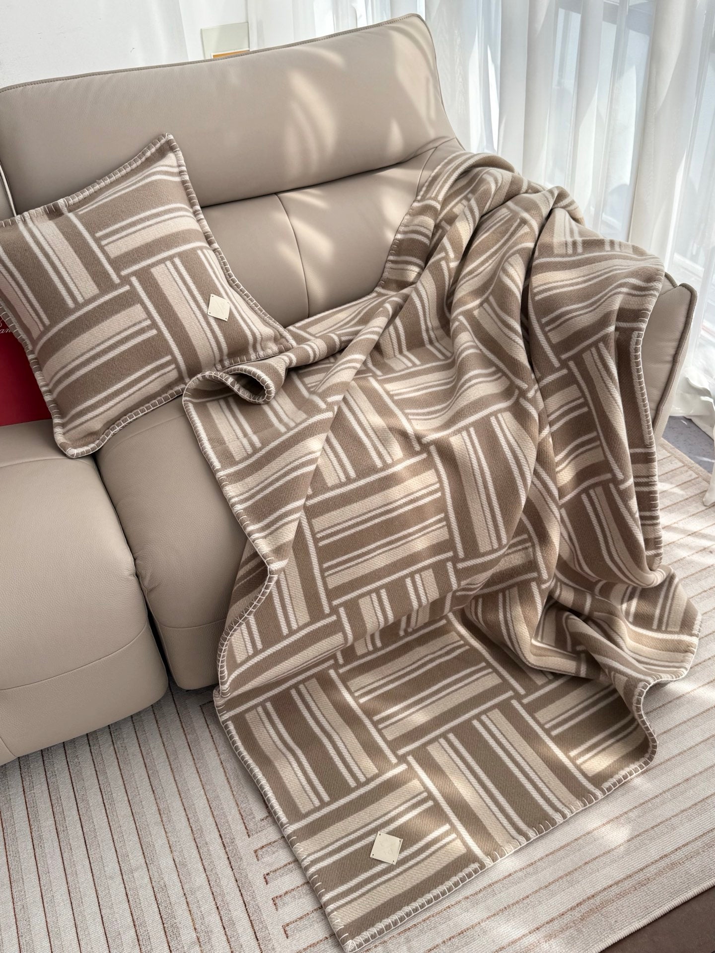 LORO PIANA INTARSIA PLAID WOOL PILLOW