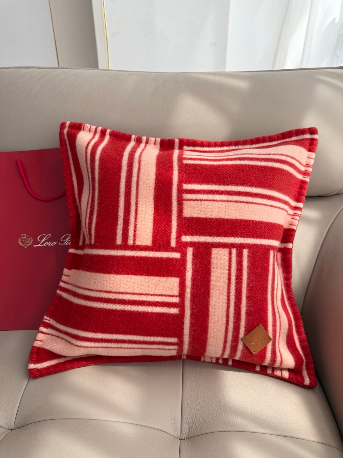 LORO PIANA INTARSIA PLAID WOOL PILLOW