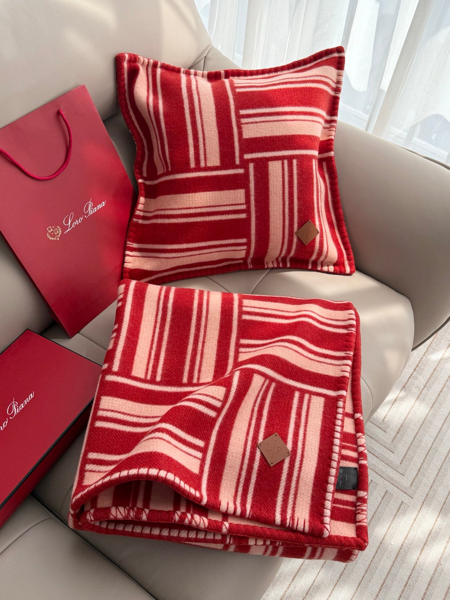 LORO PIANA INTARSIA PLAID WOOL PILLOW