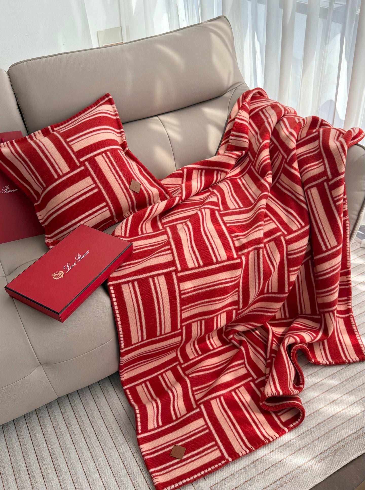 LORO PIANA INTARSIA PLAID WOOL PILLOW