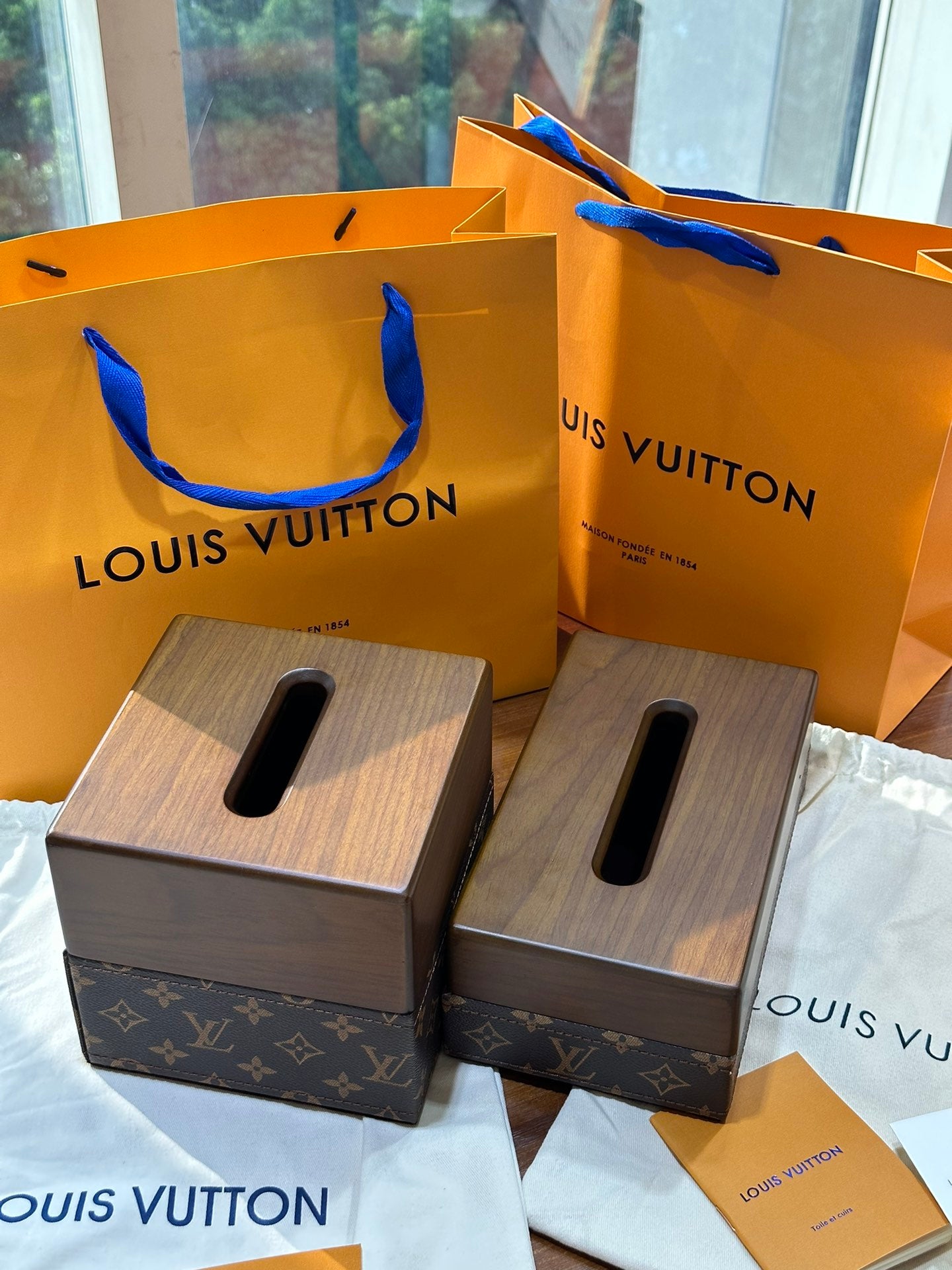 CUSTOM LV WOOD TISSUE BOX COVER