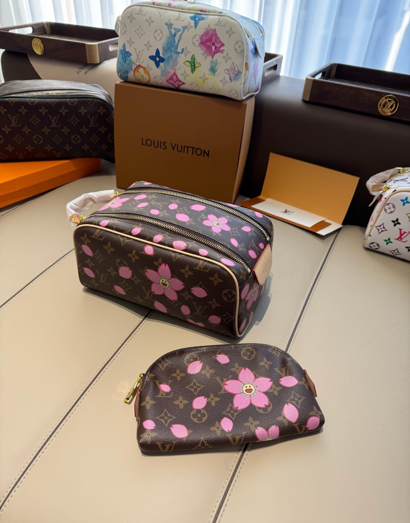 CUSTOM LV VANITY POUCH SET (SAKURA)