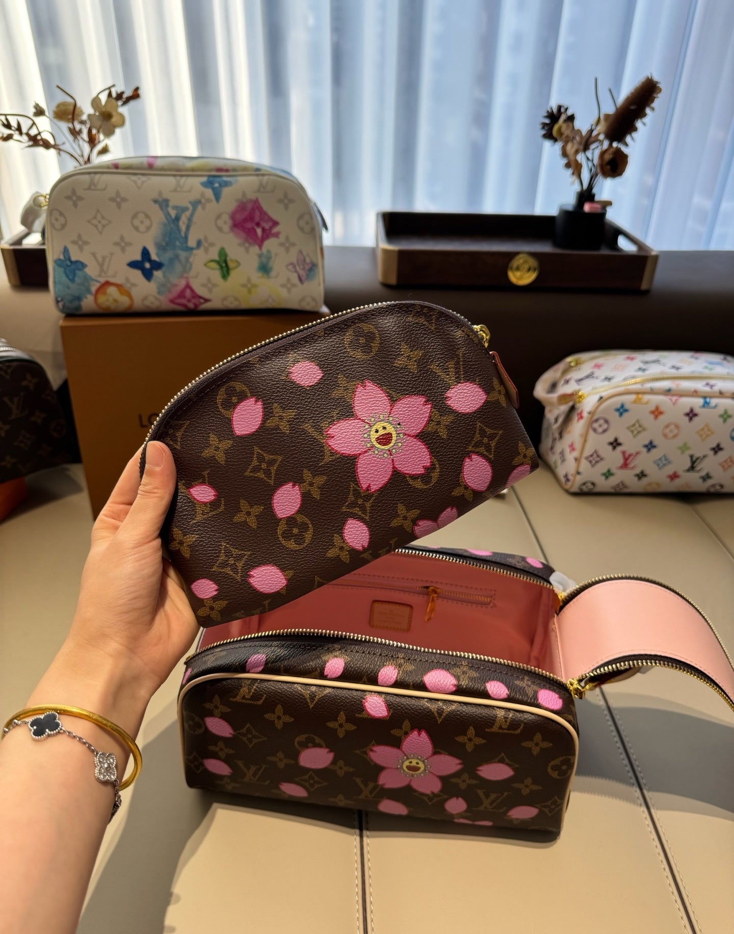 CUSTOM LV VANITY POUCH SET (SAKURA)