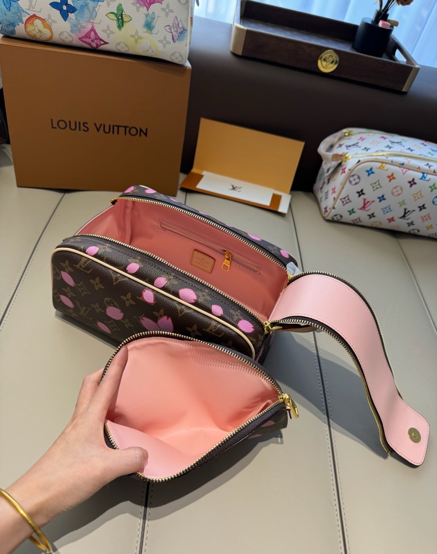 CUSTOM LV VANITY POUCH SET (SAKURA)