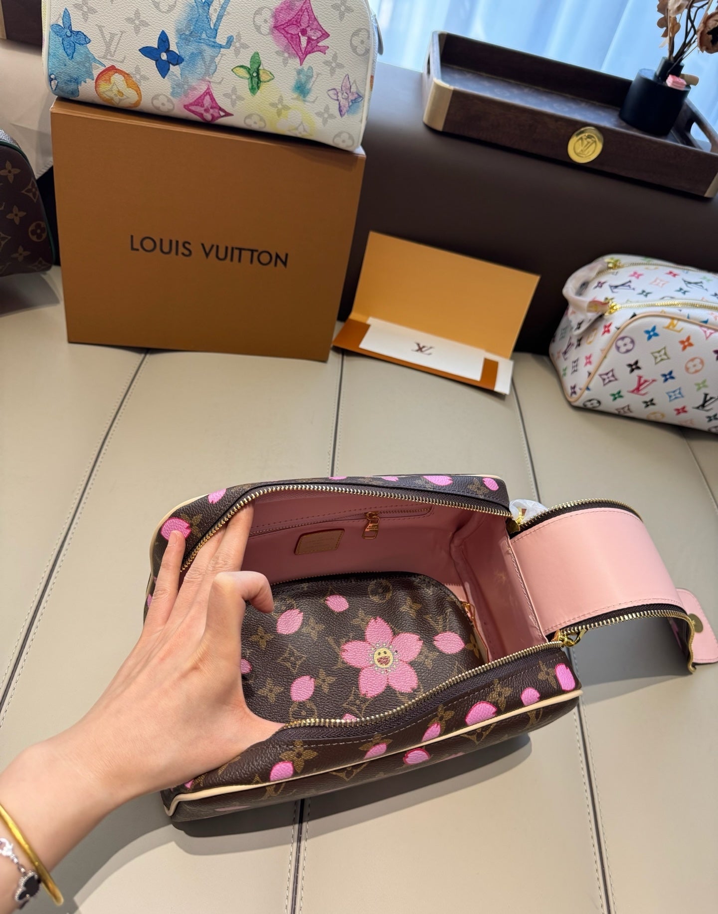 CUSTOM LV VANITY POUCH SET (SAKURA)