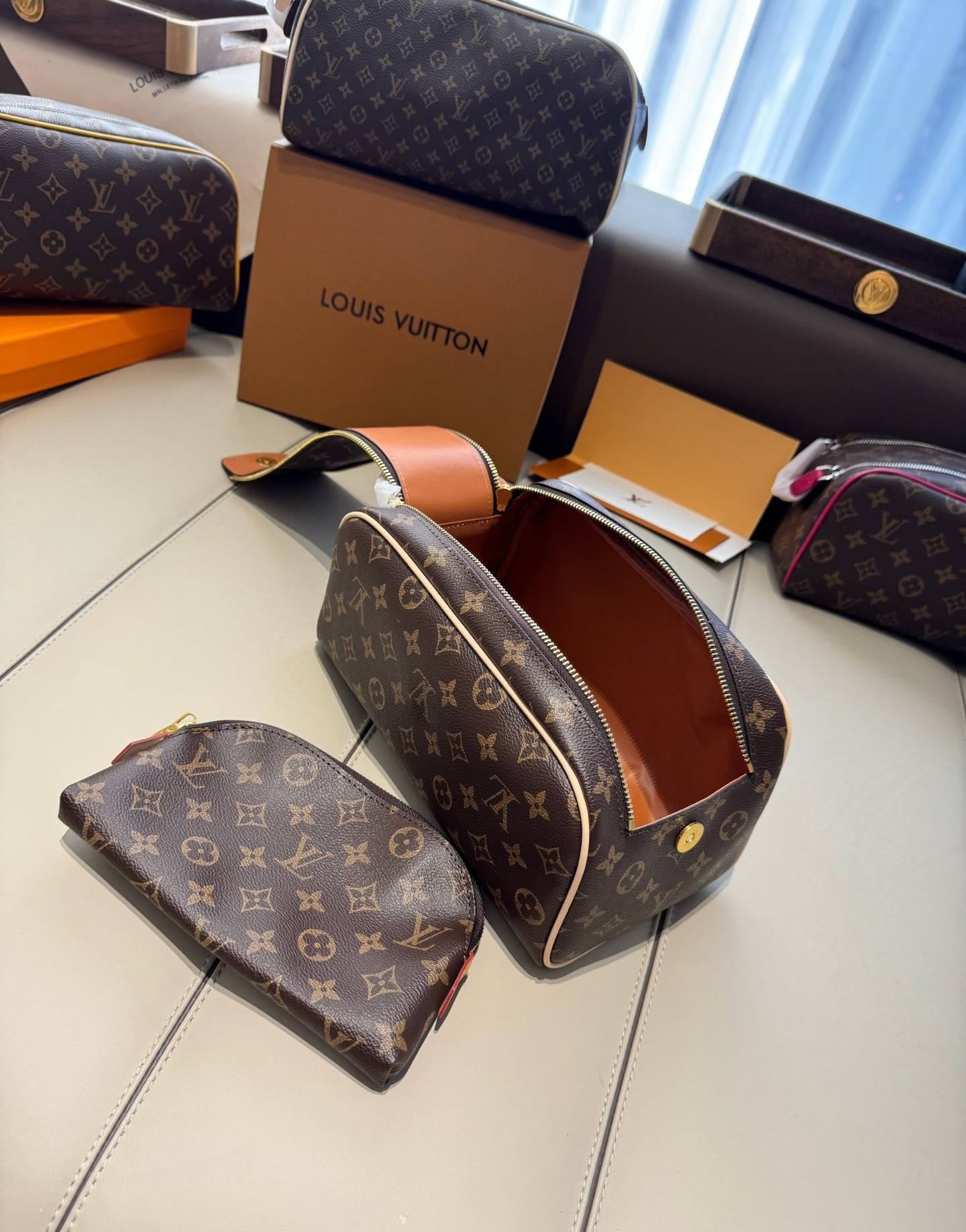 CUSTOM LV VANITY POUCH SET