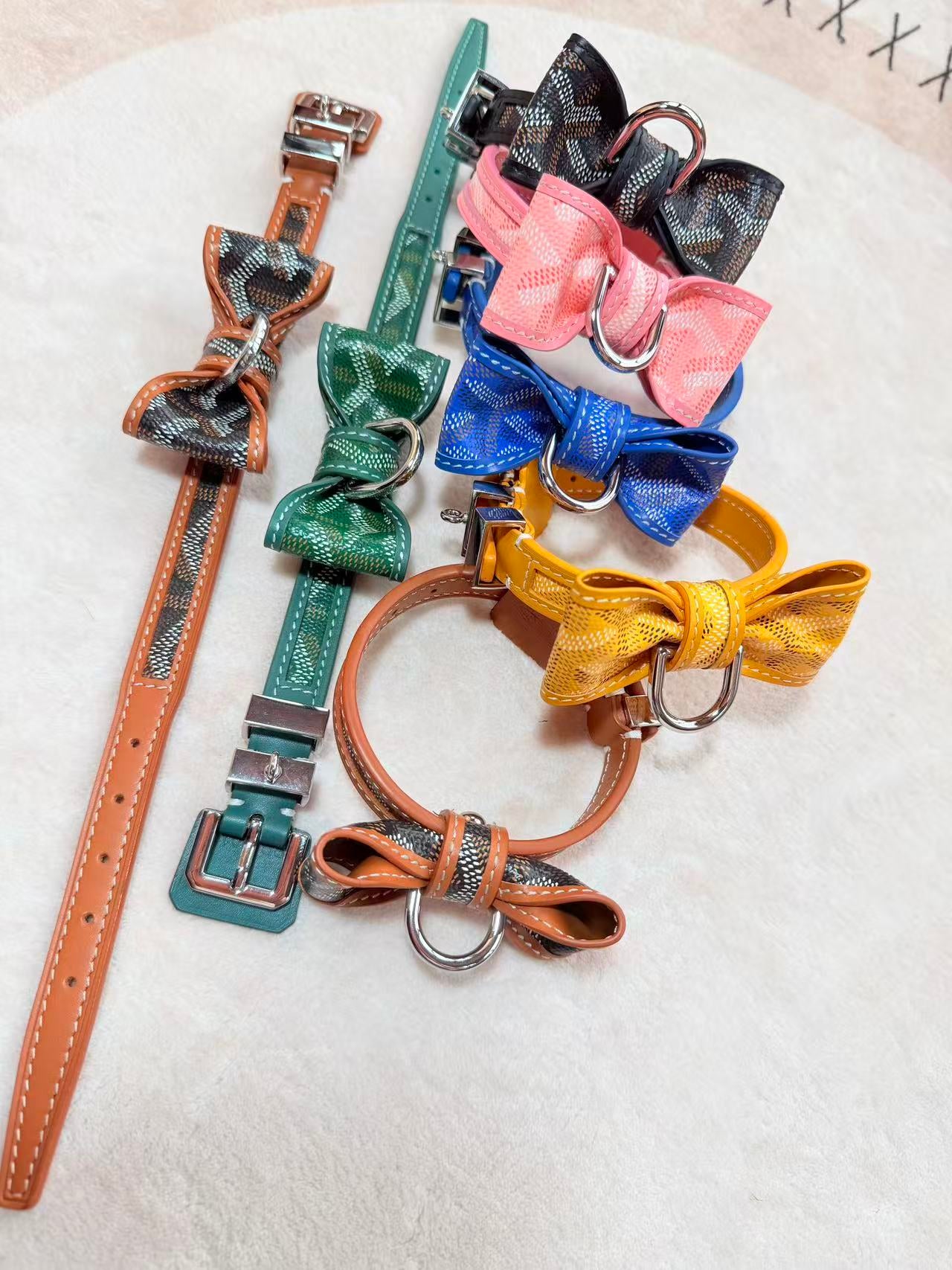GOYARD DOG COLLAR AND LEASH (BOWTIE)