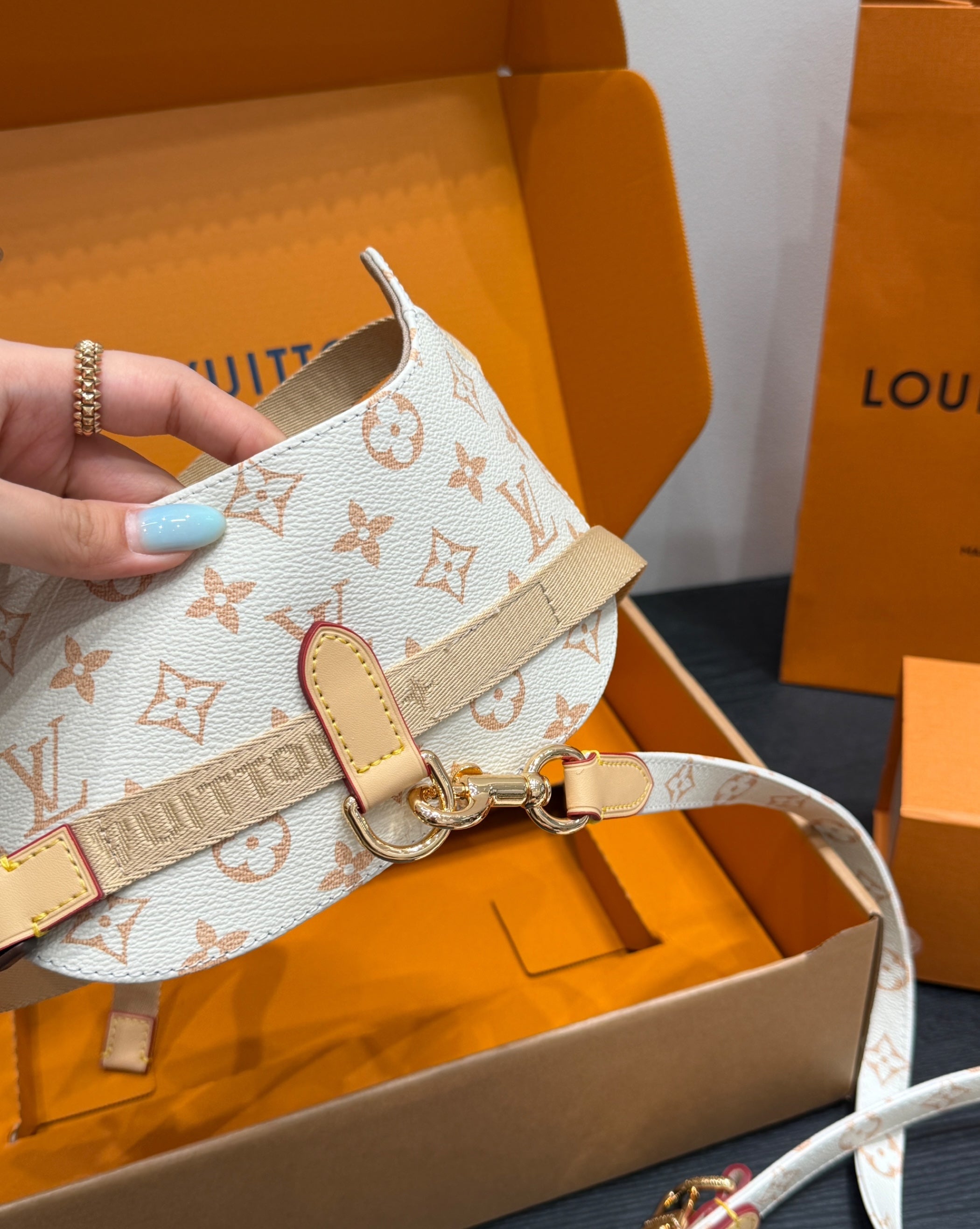 LV DOG HARNESS AND LEASH (BEIGE)
