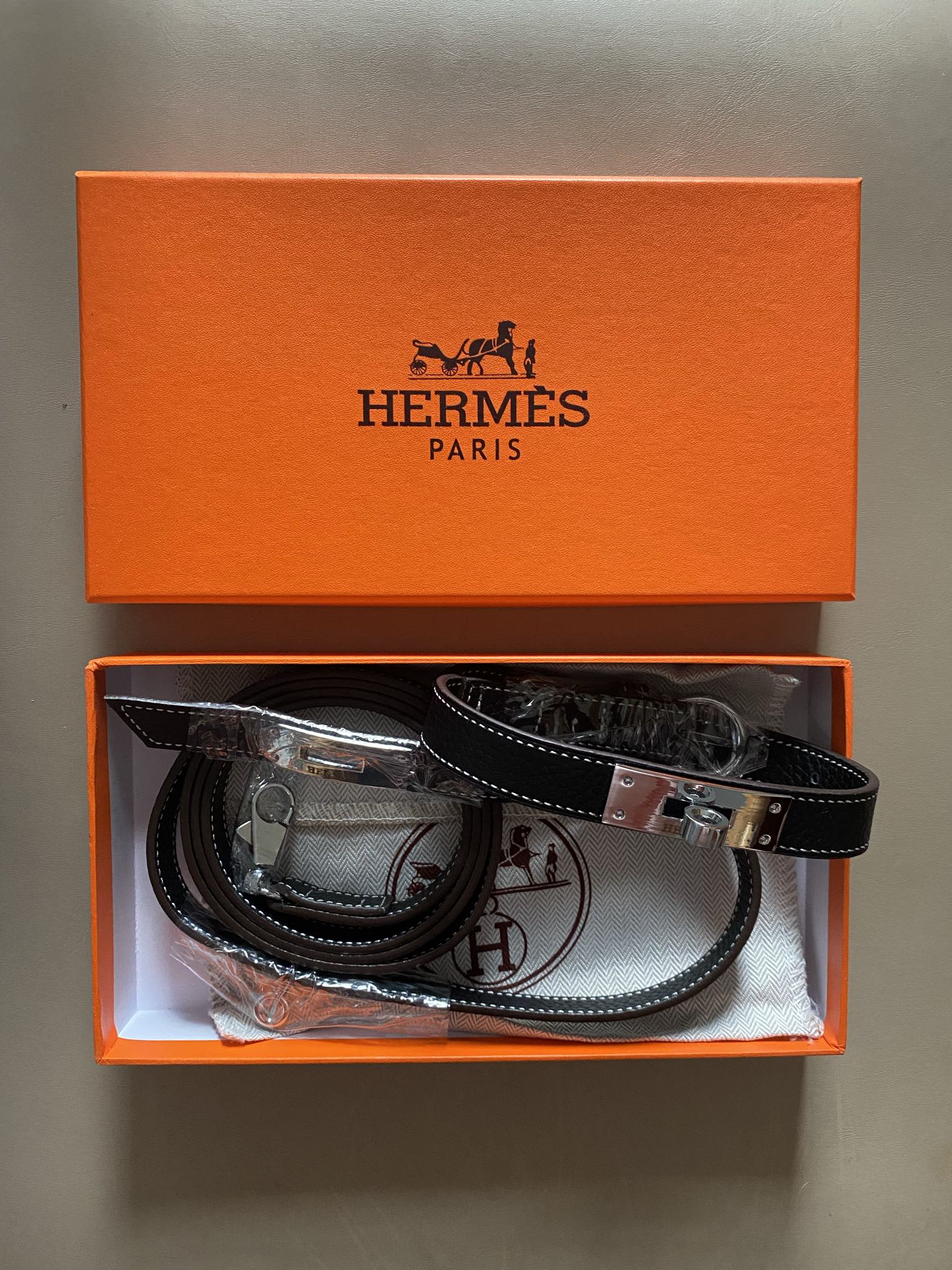 HERMES DOG COLLAR AND LEASH