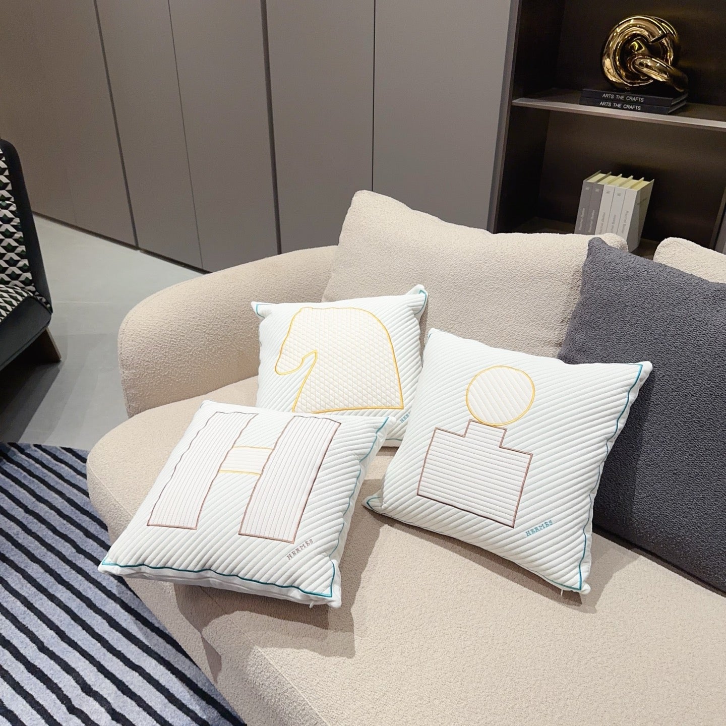 HERMES WOOL BLOCKS PILLOW