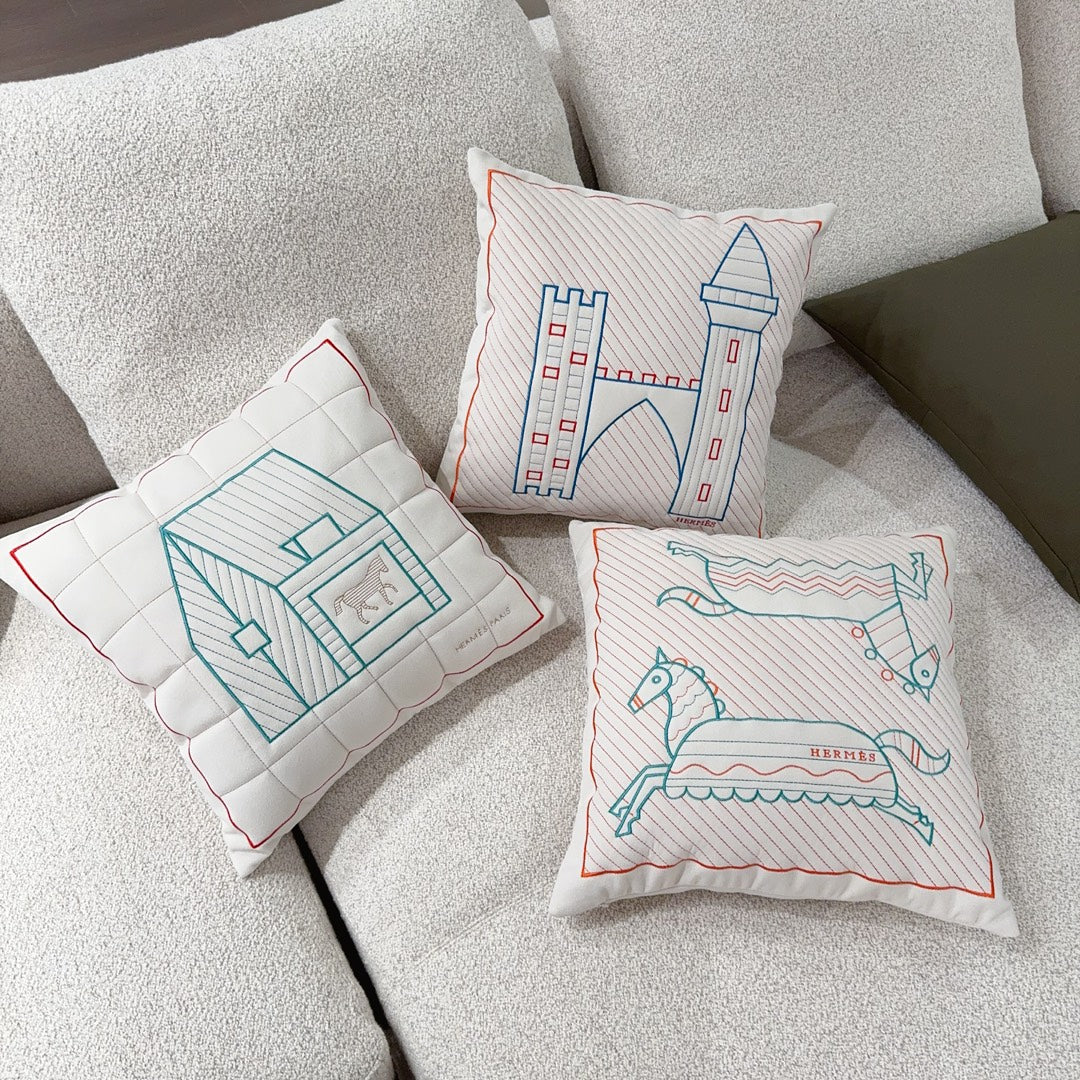 HERMES WOOL LES CABANES PILLOW