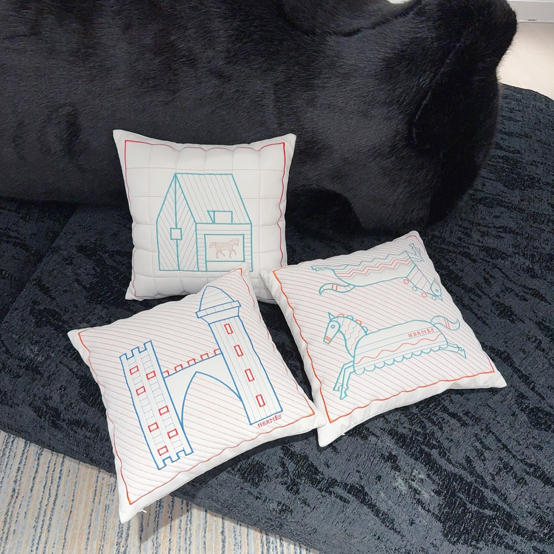 HERMES WOOL LES CABANES PILLOW